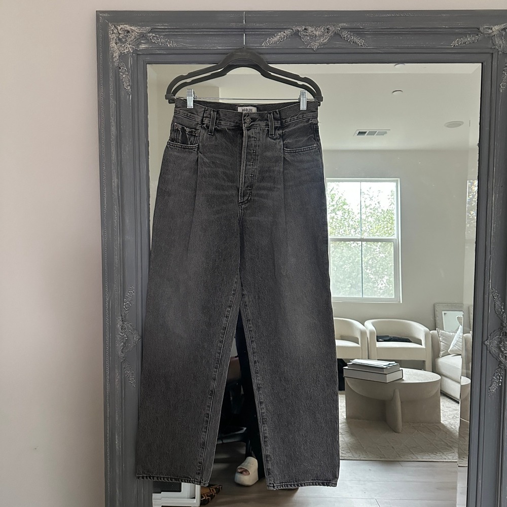NWT AGOLDE High Rise Fold Waistband Jeans Straight Wide Leg Charcoal Wash 27 - Picture 5 of 12
